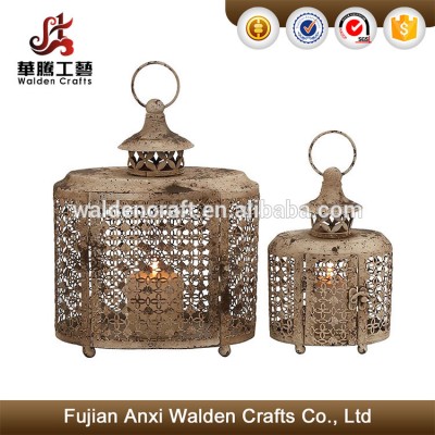 Set of 2 beige metal candle lantern tea light lantern